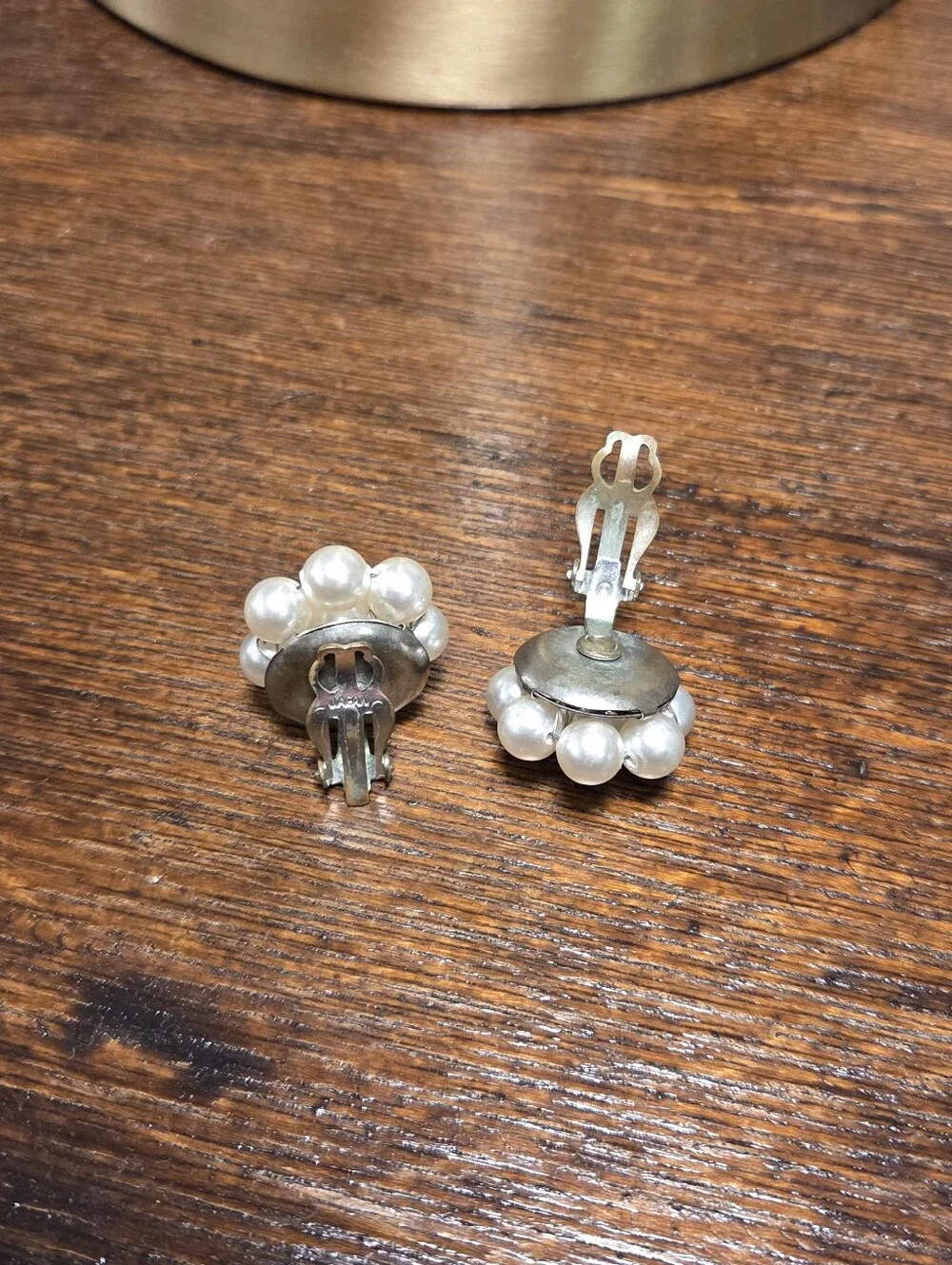 Vintage Japanese Faux Pearl Floral Cluster Earrings Clip On